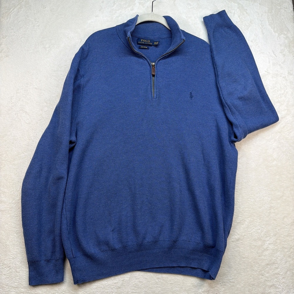 Polo Ralph Lauren Quarter Zip Sweater Mens XL Blue Pullover Golf Preppy